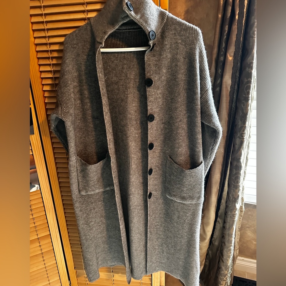 Sweater oversized gray outerwear Below Knee Button up Cardigan